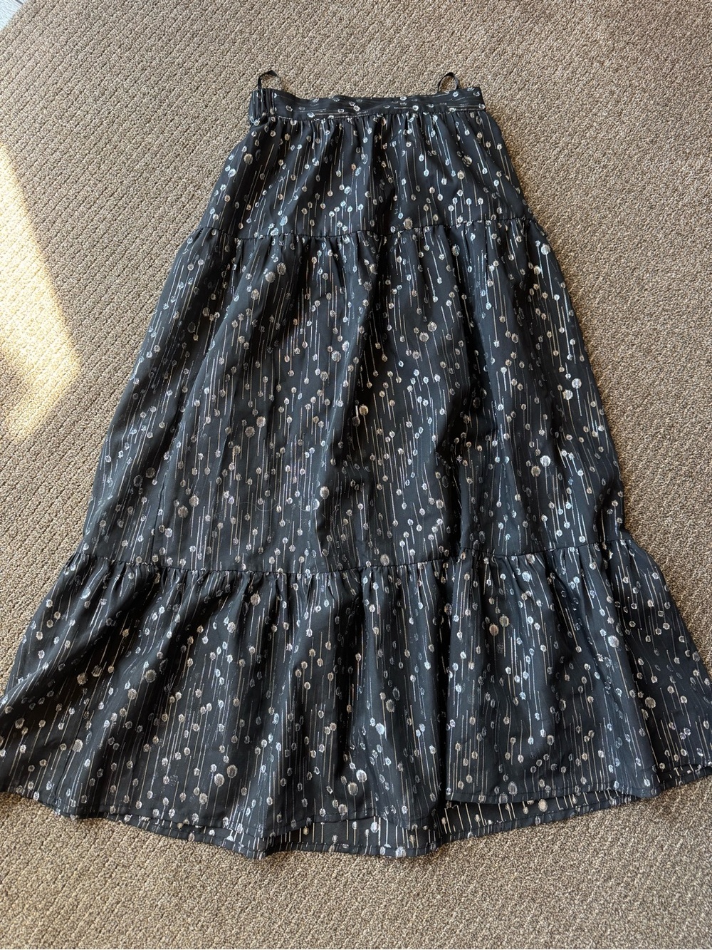 Sabina Musayev Black Maxi Skirt with White Floral Dot Print